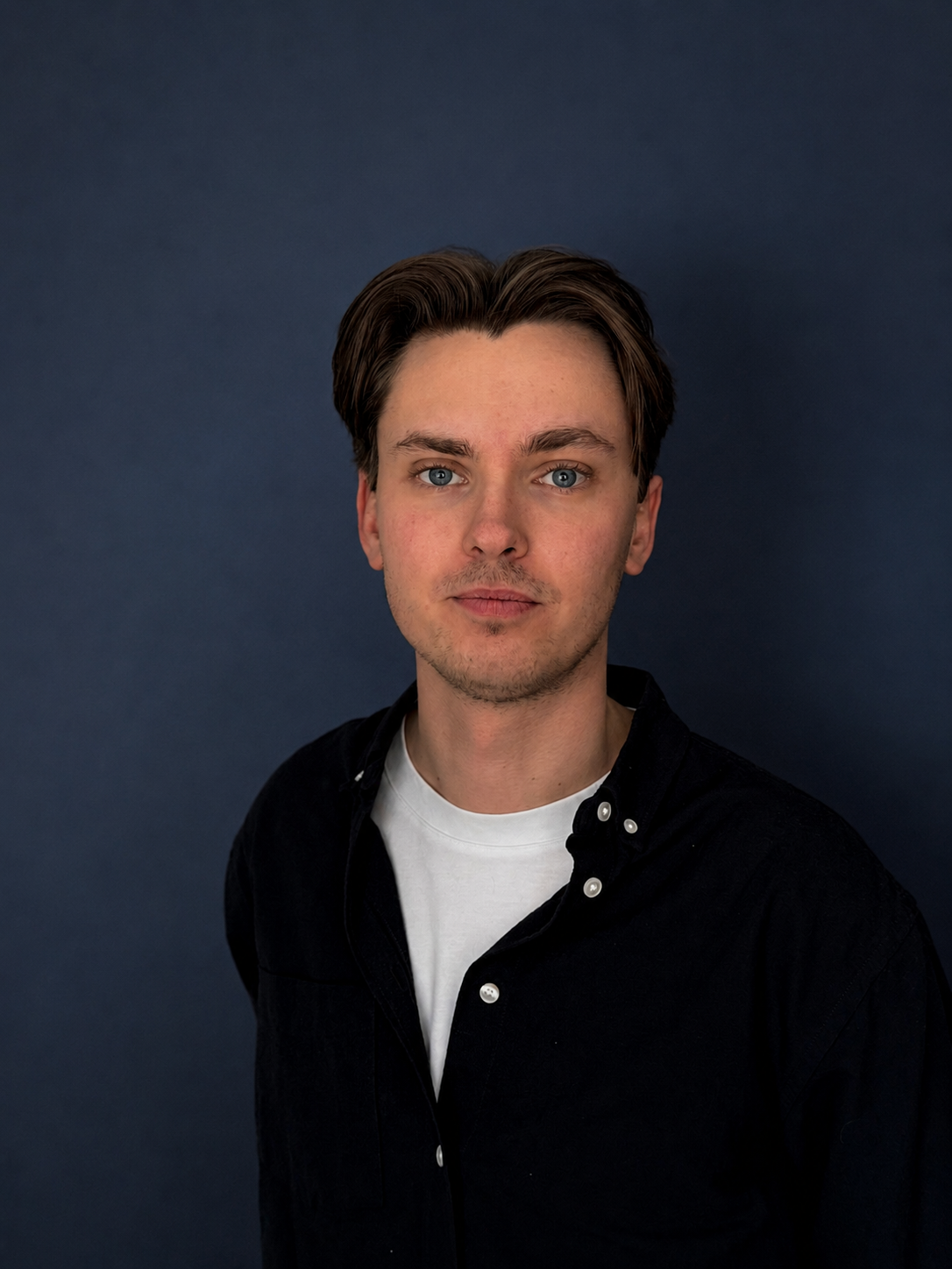 Portrait of Simen Theie in his edit suite in Stockholm